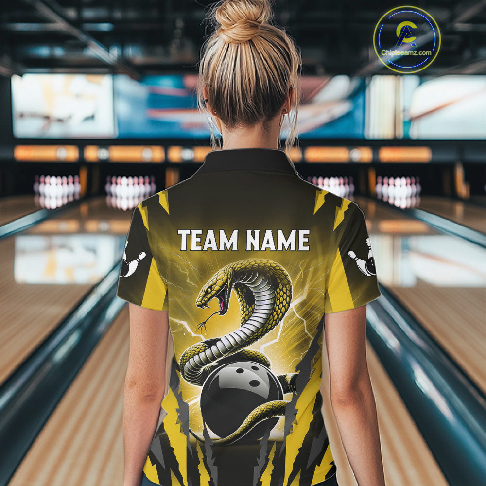 Yellow Thunder Lightning Cobra Snake Bowling Shirts For Women Custom Bowling Jersey Polo & 1/4 Zip TDM6085