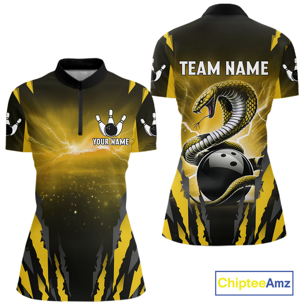 Yellow Thunder Lightning Cobra Snake Bowling Shirts For Women Custom Bowling Jersey Polo & 1/4 Zip TDM6085