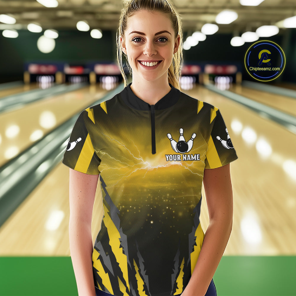 Yellow Thunder Lightning Cobra Snake Bowling Shirts For Women Custom Bowling Jersey Polo & 1/4 Zip TDM6085
