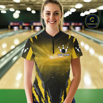 Yellow Thunder Lightning Cobra Snake Bowling Shirts For Women Custom Bowling Jersey Polo & 1/4 Zip TDM6085