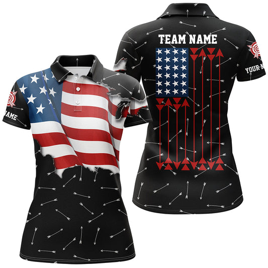 Personalized Patriotic USA Flag Archery Women Polo & Quarter-Zip Shirts Archery Team Uniform Shirts TDM1618