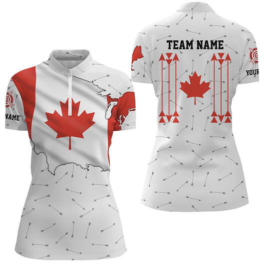Personalized Patriotic Canada Flag Archery Women Polo & Quarter-Zip Shirt Archery Team Uniform Shirts TDM1620