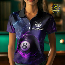 Load image into Gallery viewer, Personalized 3D Purple Billiard Jerseys For Women, Lightning 8 Ball Pool Billiard Team Shirts TDM4010