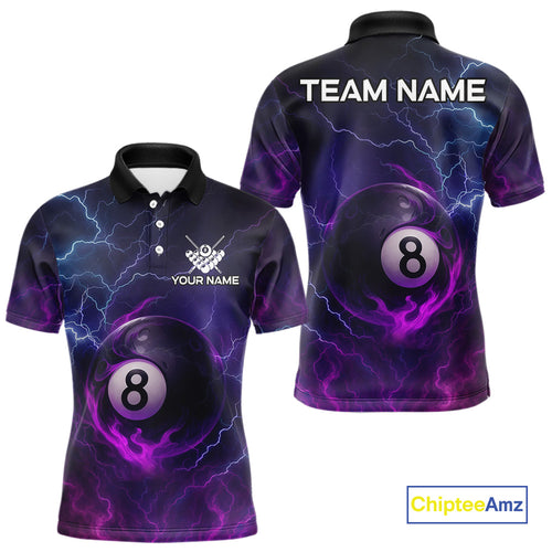 Personalized 3D Purple Billiard Jerseys For Men, Lightning 8 Ball Pool Billiard Team Shirts TDM4010