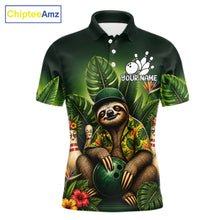 Load image into Gallery viewer, Custom Green Funny Sloth Tropical Bowling Shirts For Men, Bowling Team Jersey Polo &amp; 1/4 Zip TDM6529