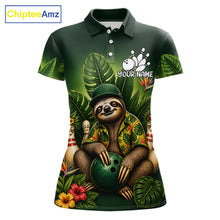 Load image into Gallery viewer, Custom Green Funny Sloth Tropical Bowling Shirts For Women, Bowling Team Jersey Polo &amp; 1/4 Zip TDM6529