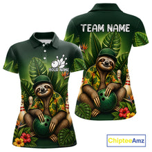 Load image into Gallery viewer, Custom Green Funny Sloth Tropical Bowling Shirts For Women, Bowling Team Jersey Polo &amp; 1/4 Zip TDM6529