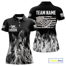 Load image into Gallery viewer, White Black Flaming American Flag Women Billiard Shirt Custom Patriotic Pool Player Billiard Jersey TDM4195