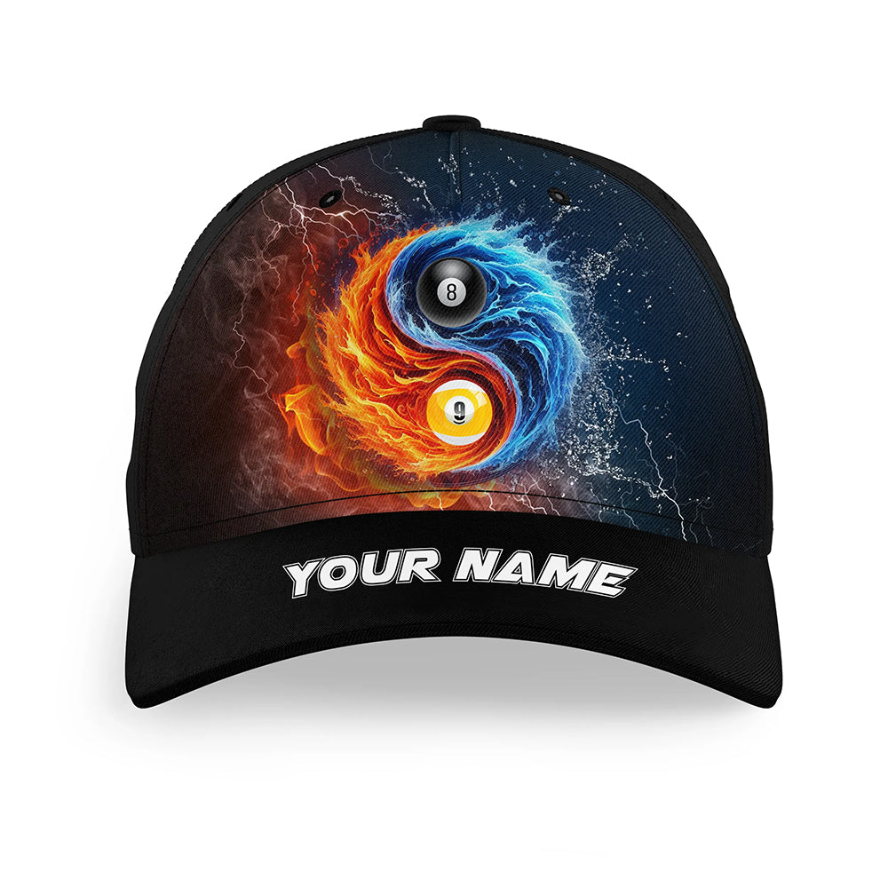 Personalized 8 Ball & 9 Ball Water And Fire Billiard Hats Custom 3D Printed Billiard Baseball Caps TDM2025