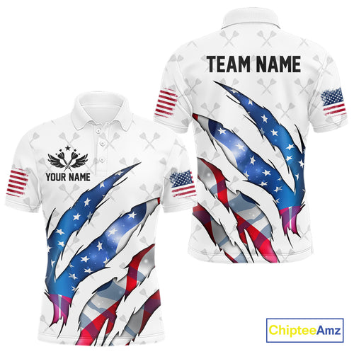 Personalized Glowing American Flag Patriotic Dart Shirt For Men, Darts Team Jerseys Polo & 1/4 Zip TDM4594
