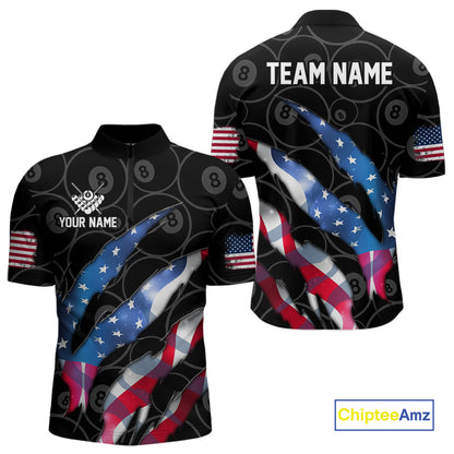 Custom Glowing American Flag 8 Ball Billiard Shirt For Men, Patriotic Billiard Team Jerseys |Black TDM4595