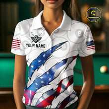 Load image into Gallery viewer, Custom Glowing American Flag 8 Ball Billiard Shirt For Women, Patriotic Billiard Team Jerseys |White TDM4596