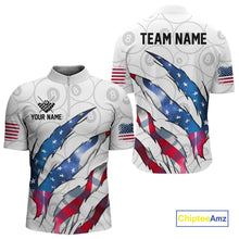 Load image into Gallery viewer, Custom Glowing American Flag 8 Ball Billiard Shirt For Men, Patriotic Billiard Team Jerseys |White TDM4596