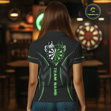 Load image into Gallery viewer, Black And Green Dartboard Crown Dart Shirts For Women Custom Dart Jersey Team Polo &amp; Quarter Zip TDM4791