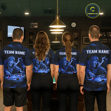 Load image into Gallery viewer, Personalized Smoke Skull Blue Billiard Shirts For Women, Grim Reaper Pool Jersey Team Polo &amp; 1/4 Zip TDM5934