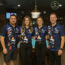 Load image into Gallery viewer, Personalized Smoke Skull Blue Billiard Shirts For Women, Grim Reaper Pool Jersey Team Polo &amp; 1/4 Zip TDM5934