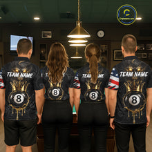 Load image into Gallery viewer, Billiard Skull 8 Ball Crown US Flag Polo &amp; 1/4 Zip Pool Team Shirt For Men Custom Billiard Jersey TDM6353