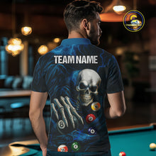 Load image into Gallery viewer, Personalized Blue Funny Skeleton Pool Balls Billiard Shirt For Men, Skull Billiard Team Jerseys TDM4368