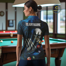 Load image into Gallery viewer, Personalized Blue Funny Skeleton Pool Balls Billiard Shirt For Women, Skull Billiard Team Jerseys TDM4368