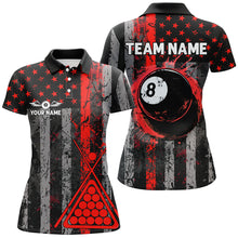 Load image into Gallery viewer, Custom Red Grunge US Flag Patriotic Billiard Shirts For Women, Retro 8 Ball Pool Billiard Team Jersey TDM2513