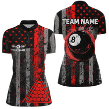 Load image into Gallery viewer, Custom Red Grunge US Flag Patriotic Billiard Shirts For Women, Retro 8 Ball Pool Billiard Team Jersey TDM2513