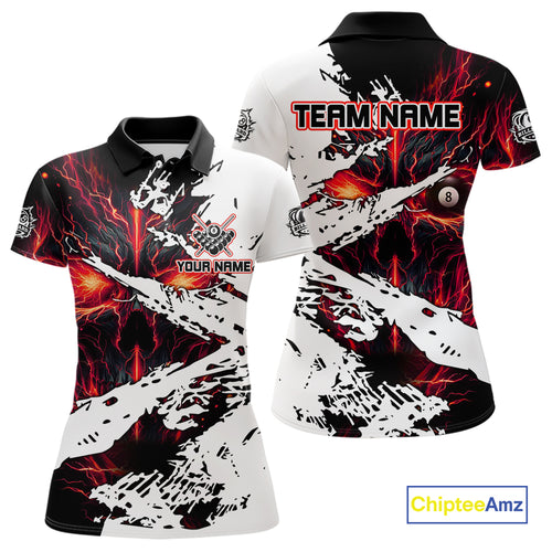 Personalized Lightning Skull Billiard Shirts For Women Custom Billiard Jerseys Grunge Style |Red TDM5219