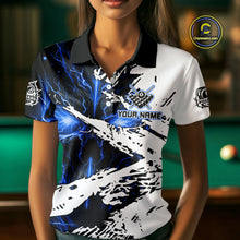 Load image into Gallery viewer, Personalized Lightning Skull Billiard Shirts For Women Custom Billiard Jerseys Grunge Style |Blue TDM5220