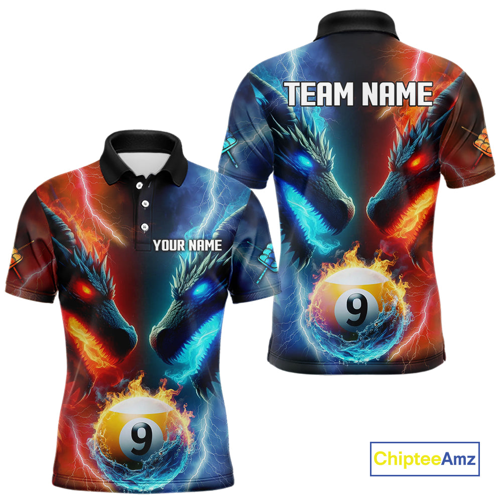Blue And Orange Custom Dragon 9 Ball Pool Billiard Shirt For Men, Billiard Jersey Polo & 1/4 Zip TDM5232