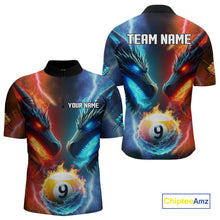 Load image into Gallery viewer, Blue And Orange Custom Dragon 9 Ball Pool Billiard Shirt For Men, Billiard Jersey Polo &amp; 1/4 Zip TDM5232