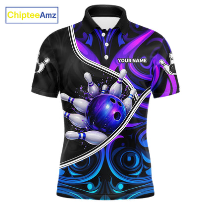 Neon Purple Blue Tribal Bowling Shirts For Men Custom Bowling Team Jersey Polo & Quarter Zip TDM6105