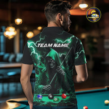 Load image into Gallery viewer, Turquoise Grim Reaper Billiard Shirts For Men Custom Thunder Lightning Team League Billiard Jersey TDM4601
