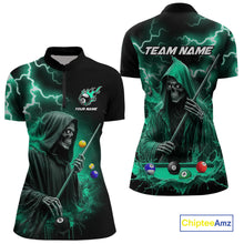 Load image into Gallery viewer, Turquoise Grim Reaper Billiard Shirts For Women Custom Thunder Lightning Team League Billiard Jersey TDM4601