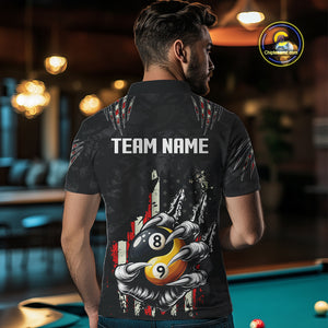 Funny Claw Tearing Us Flag Yin-Yang Billiard Shirt For Men Custom 8 & 9 Ball Billiard Team Jerseys TDM4605