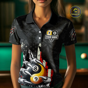 Funny Claw Tearing US Flag Yin-Yang Billiard Shirt For Women Custom 8 & 9 Ball Billiard Team Jerseys TDM4605