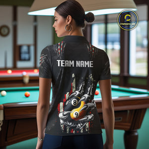 Funny Claw Tearing US Flag Yin-Yang Billiard Shirt For Women Custom 8 & 9 Ball Billiard Team Jerseys TDM4605
