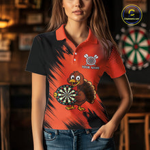Load image into Gallery viewer, Custom Orange Funny Turkey Darts Shirt For Women, Thanksgiving Darts Team Jersey Polo &amp; 1/4 Zip TDM4803