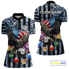 Load image into Gallery viewer, Blue Camo American Flag Eagle 8 Ball Billiard Shirt For Women Custom Patriotic Pool Team Jerseys TDM4809