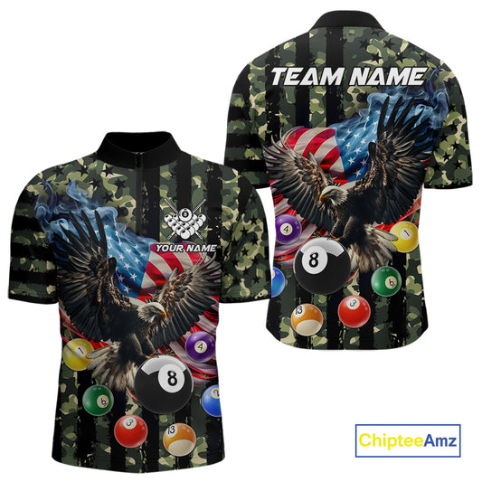 Green Camo American Flag Eagle 8 Ball Billiard Shirt For Men Custom Patriotic Pool Team Jerseys TDM4810
