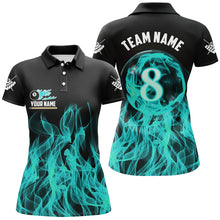Load image into Gallery viewer, 3D Turquoise Flaming 8 Ball Pool Women Billiard Polo &amp; 1/4 Zip Shirt Custom Pool Player Jersey TDM2772