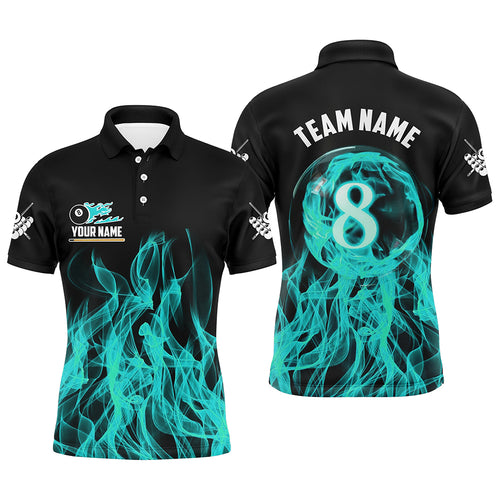 3D Turquoise Flaming 8 Ball Pool Men Billiard Polo & 1/4 Zip Shirt Custom Pool Player Jersey TDM2772