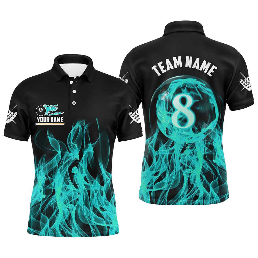 3D Turquoise Flaming 8 Ball Pool Men Billiard Polo & 1/4 Zip Shirt Custom Pool Player Jersey TDM2772