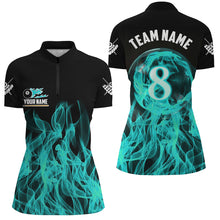 Load image into Gallery viewer, 3D Turquoise Flaming 8 Ball Pool Women Billiard Polo &amp; 1/4 Zip Shirt Custom Pool Player Jersey TDM2772