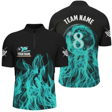 Load image into Gallery viewer, 3D Turquoise Flaming 8 Ball Pool Men Billiard Polo &amp; 1/4 Zip Shirt Custom Pool Player Jersey TDM2772