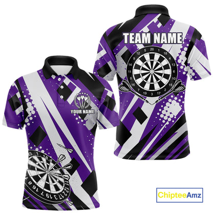 Custom Purple Geometric Darts Polo & Quarter Zip For Men, Darts Team Jersey Outfit TDM5025