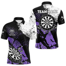 Load image into Gallery viewer, Retro Black Purple Grunge Pattern Darts Polo, Quarter Zip Custom Men Dart Shirt Team Dart Jersey TDM3593