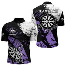 Load image into Gallery viewer, Retro Black Purple Grunge Pattern Darts Polo, Quarter Zip Custom Men Dart Shirt Team Dart Jersey TDM3593