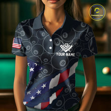Load image into Gallery viewer, Navy Blue US Flag 8 Ball Billiard Shirt For Women Custom Patriotic Pool Team Jersey Polo &amp; 1/4 Zip TDM5955