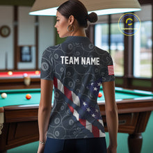 Load image into Gallery viewer, Navy Blue US Flag 8 Ball Billiard Shirt For Women Custom Patriotic Pool Team Jersey Polo &amp; 1/4 Zip TDM5955