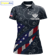 Load image into Gallery viewer, Navy Blue US Flag 8 Ball Billiard Shirt For Women Custom Patriotic Pool Team Jersey Polo &amp; 1/4 Zip TDM5955