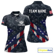 Load image into Gallery viewer, Navy Blue US Flag 8 Ball Billiard Shirt For Women Custom Patriotic Pool Team Jersey Polo &amp; 1/4 Zip TDM5955
